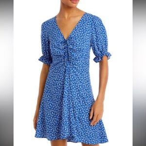 Faithfull the Brand Blue Floral Puff Sleeve Top size US 4 excellent condition